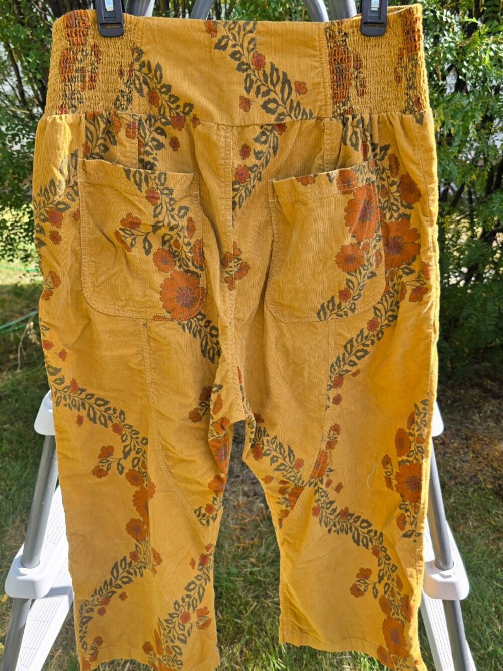 Free People Printed Corduroy Pull-On Trousers | Medium | Boho Floral - Picture 2 of 3